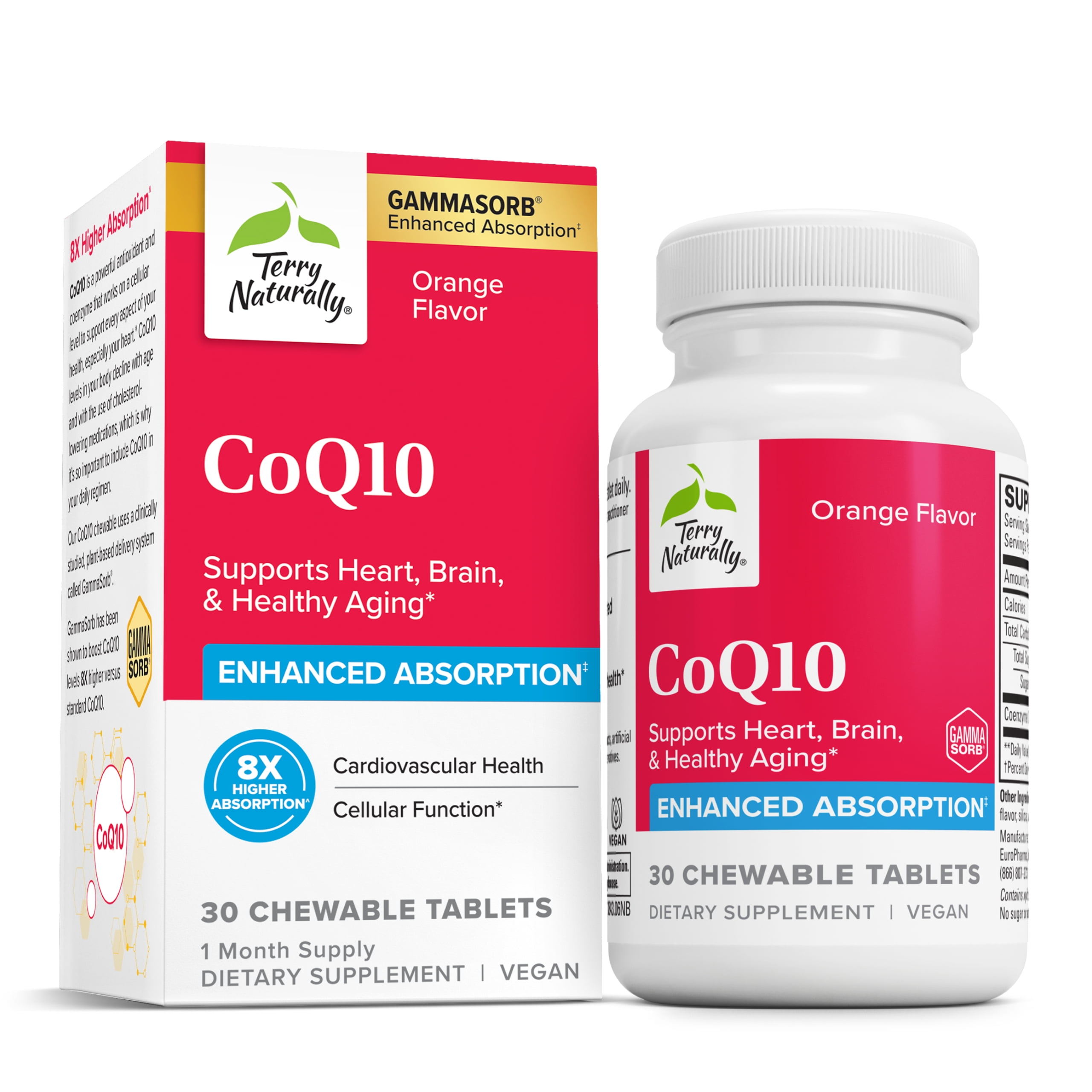 Terry Naturally CoQ10 Chewables, 100 mg - 30 Easy Chew Tablets - 8X Higher Absorbing CoQ10 - Powerfu