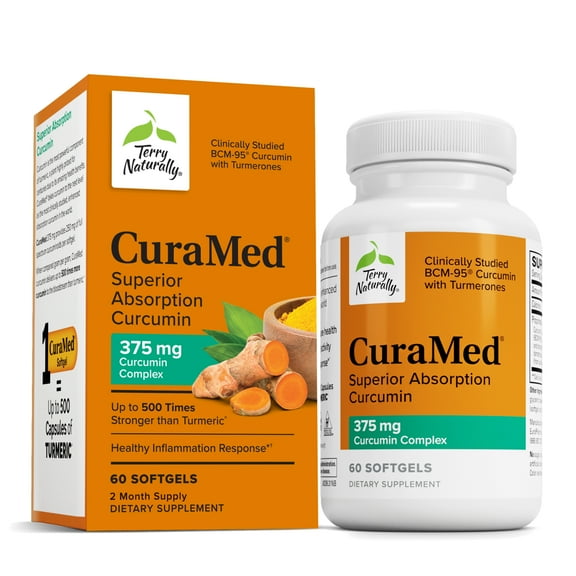 Terry Naturally CuraMed 375 mg - 60 Softgels - Superior Absorption BCM-95 Curcumin Supplement, Promotes Healthy Inflammation Response - Non-GMO, Gluten-Free, Halal - 60 Servings