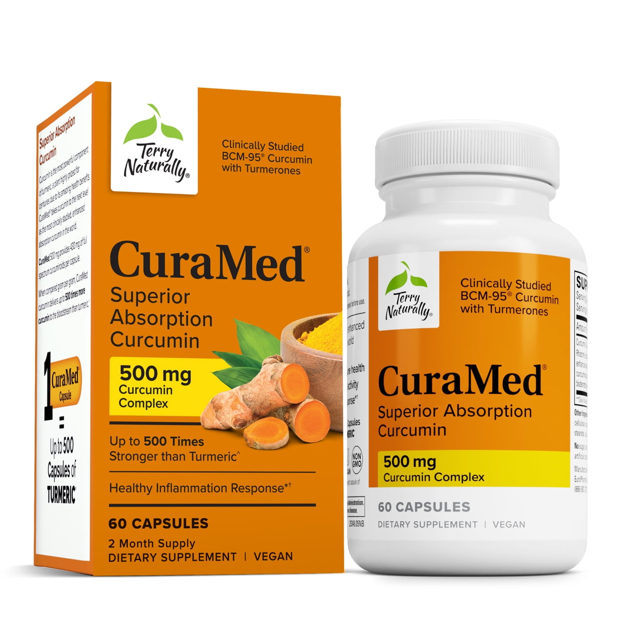 Terry Naturally CuraMed 500 mg Vegan - 60 Capsules - Superior Absorption BCM-95 Curcumin Supplement