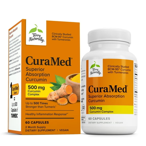 Terry Naturally CuraMed 500 mg Vegan - 60 Capsules - Superior Absorption BCM-95 Curcumin Supplement