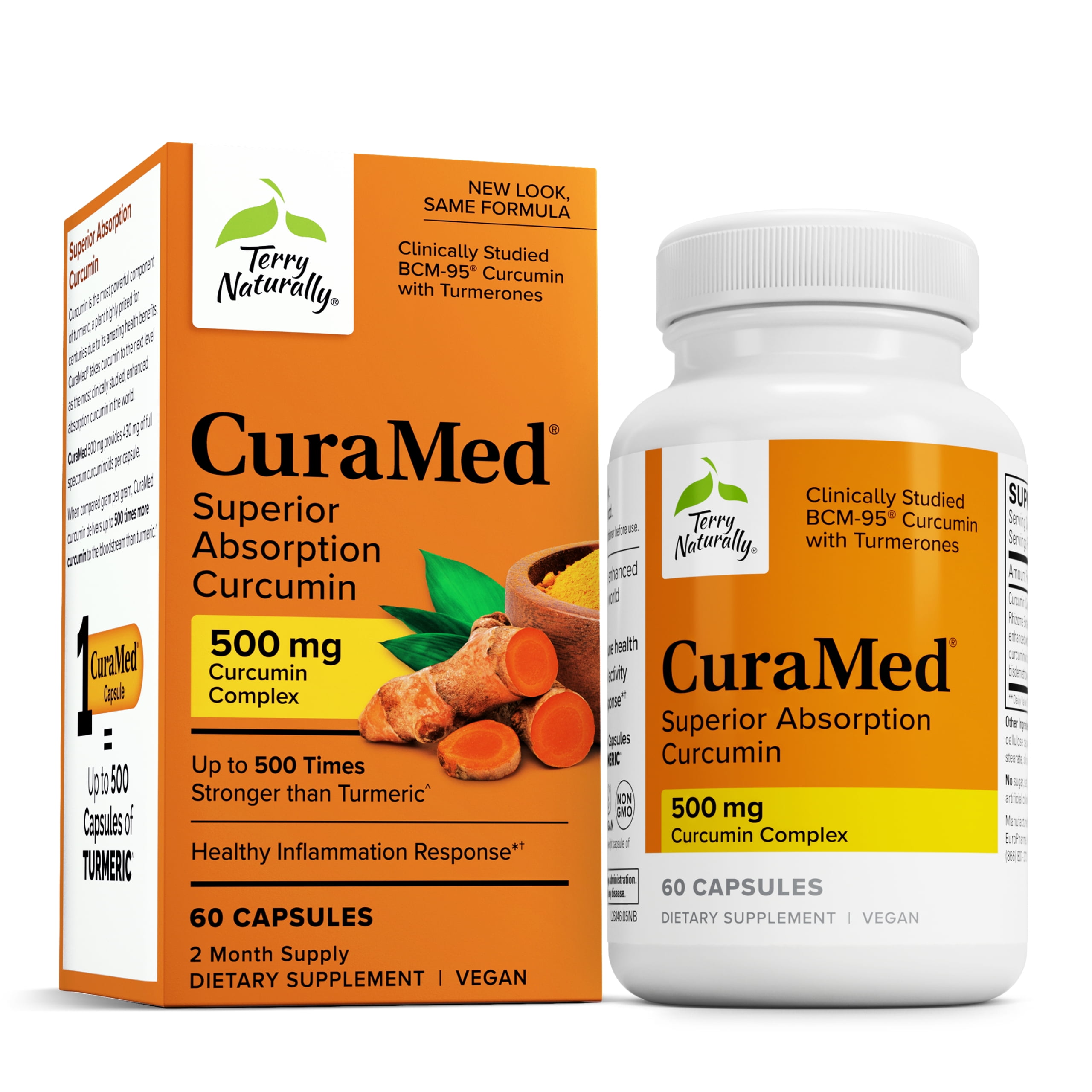 Terry Naturally CuraMed 500 mg Vegan - 60 Capsules - Superior Absorption BCM-95 Curcumin Supplement