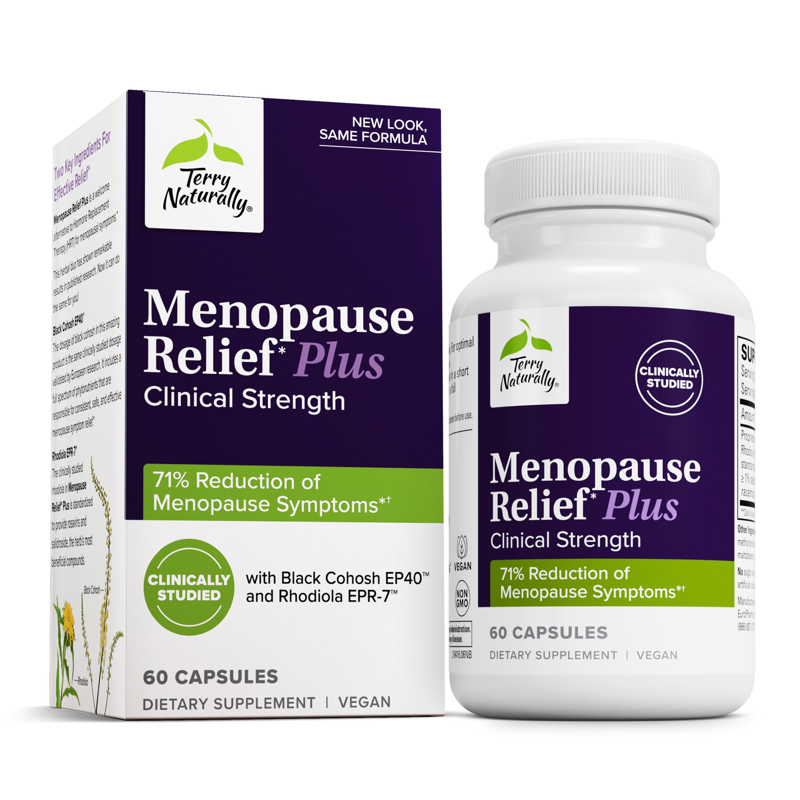 Terry Naturally Menopause Relief Plus - Rhodiola & Black Cohosh Complex, 60 Vegan Capsules