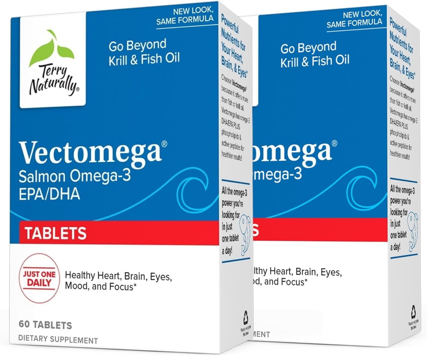 Terry Naturally Vectomega - Supplement with EPA & DHA - Omega-3 Tablets for Brain & Heart Health Support - Nutritional Supplement with Essential Fatty Acids & Peptides - 60 Tablets (Pack of 2)