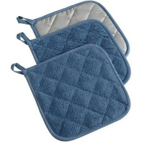 Terry Pot Holder Blue Set of 3