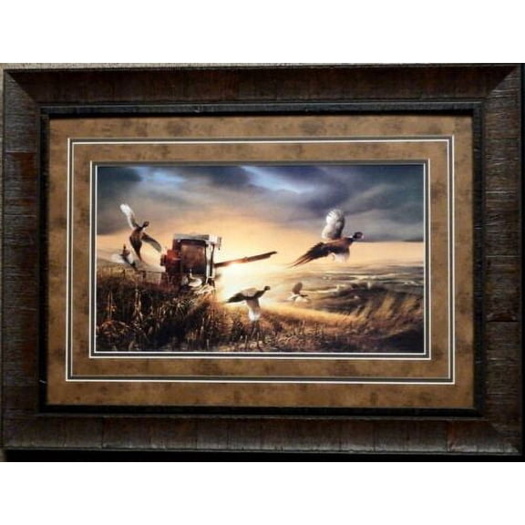 Terry Redlin Evening Surprise Pheasant Farm Combine  Print-Framed