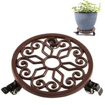 Terry Round Cast Iron Plant Caddy 12 in. with 360° Lockable Wheels, Weight Capacity 380lbs, Royal Pattern