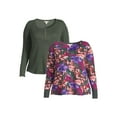 thumbnail image 1 of Terry & Sky Women’s Plus Size Henley Waffle Tee with Long Sleeves, 2- Pack, 1 of 5