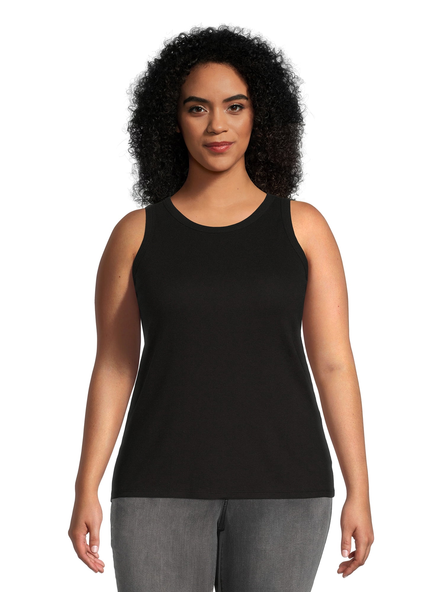Terry and Sky Women's Plus Size High Neck Rib Tank Top