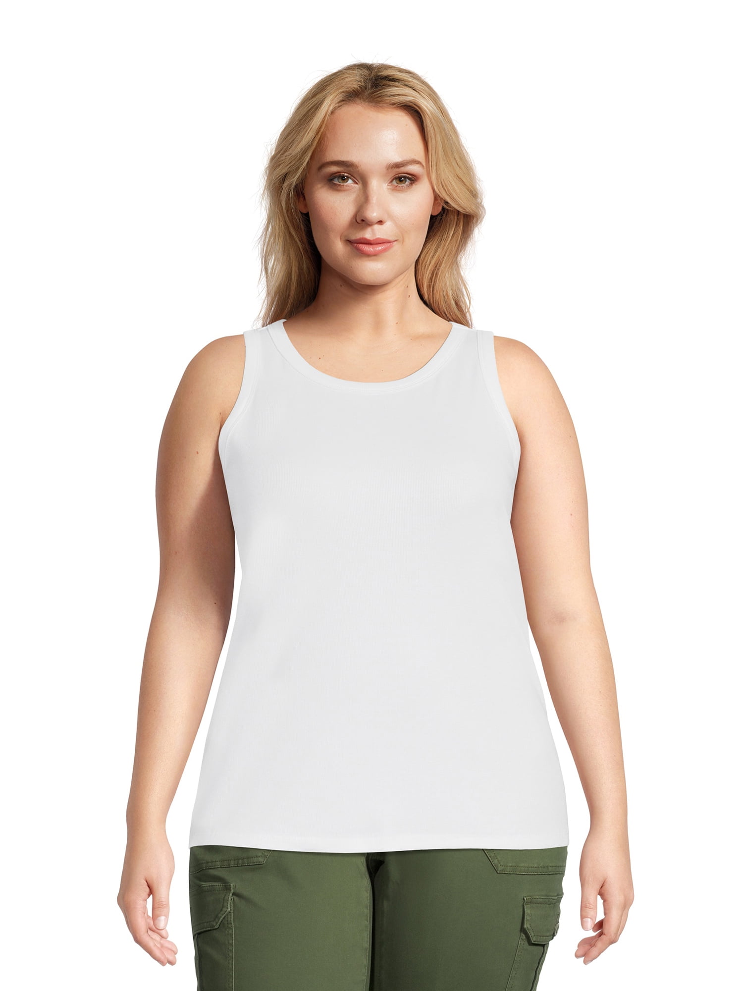 Terry and Sky Women's Plus Size High Neck Rib Tank Top