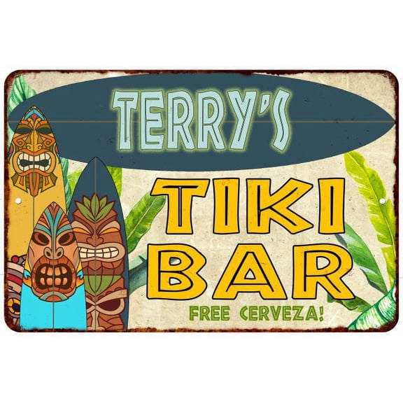 Terry's TIKI BAR Island Sign Metal Wall Decor 8 x 12 High Gloss Metal 208120058461