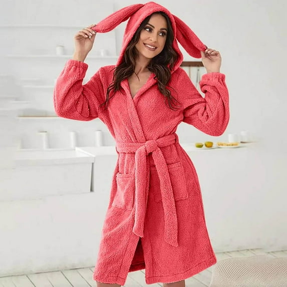 Terrycloth Bathrobes For Women Womens Robe Terry Cloth Cozy Solid Color, Warm, Plush Bathrobe For Women Women Womens Robes Watermelon Red Towel