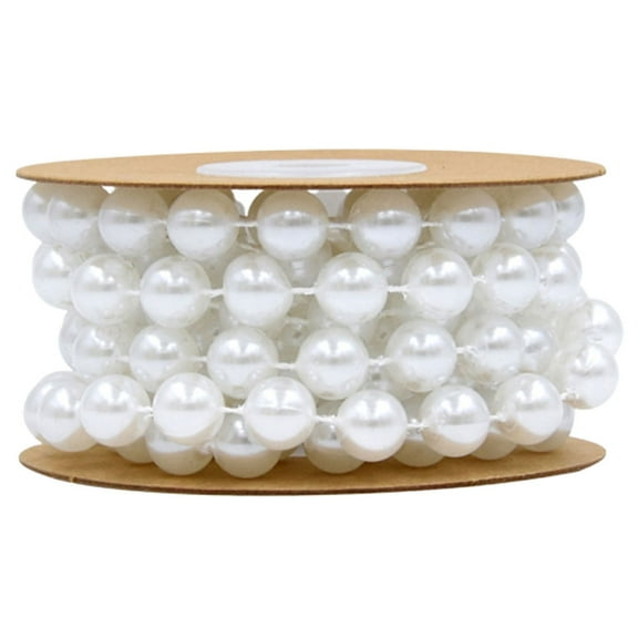 Tersarium 10MM Round String Beads Chain Garland Fixed Plastic Simulation Pearls String Bead Pendant for Wedding Jewelry Accessories Bracelet Decoration (White, 2M/Roll)