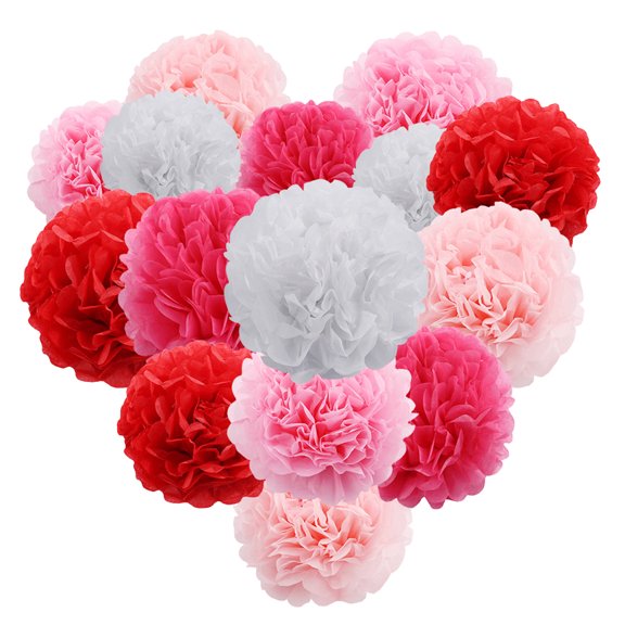 Tersarium 15pcs Paper Flower Hanging Beautiful Handwork Decor Paper Flower for Party Wedding Birthday Gathering (Pink)
