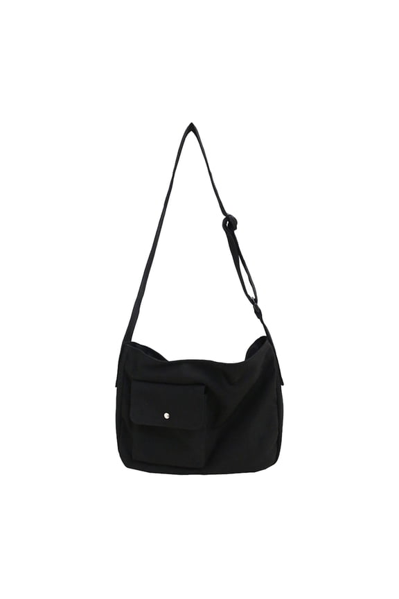 1Pc Canvas Tote Bag Shoulder Cross Body Bag Fashion Casual Bag Large Capacity Messenger Bag (Black)