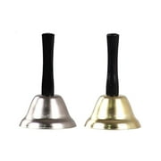 Tersarium 2 Pcs 7.5cm Iron Rattle Bell with Wooden Handle Dinner Party Hand bell Restaurant Call Service Bell Christmas Decorations for Santa Claus Golden & Silver
