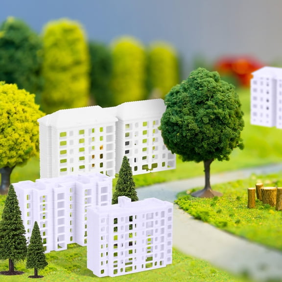 Tersarium 4-Pack Miniature Apartment Building Model for Microlandscape Layout, Plastic Small Scale Building Prop