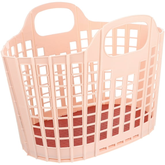 HEATSHAKING Pink Foldable Plastic Storage Basket For Shower Toy 1Set 11.2X8.1X5.5In