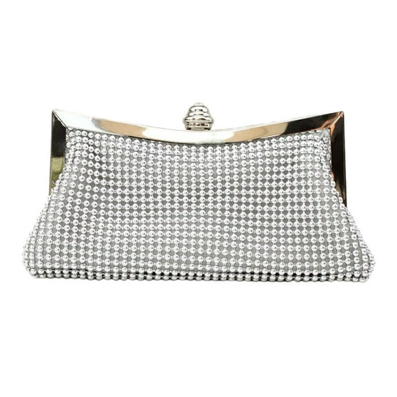 Tersarium Luxury Fashion Dinner Bag Handbag Studded with Diamond Evening Party Wedding Chain Bag (Silver)