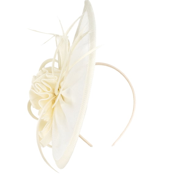 HEATSHAKING Fascinator Hat Beige Mesh Faux Plume Abs 1Pack 11In 10.2In 2In