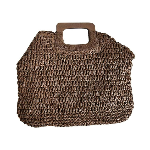 Tersarium Women Vintage Straw Woven Handbag Exqusite Summer Beach Bags for Holiday Travel (Dark Brown)