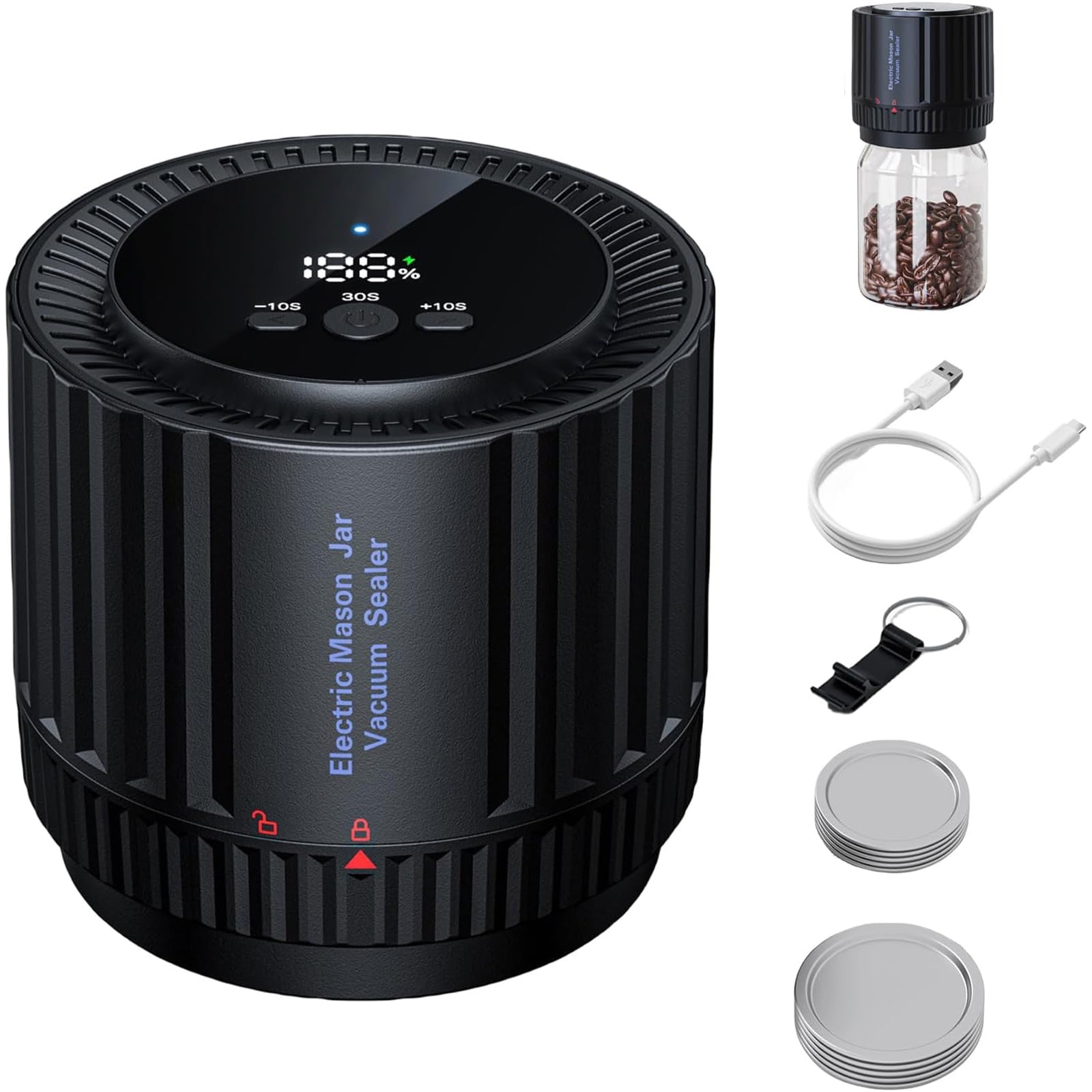 Tertran Electric Mason Jar Vacuum Sealer, Mason Jar Sealer with 10 Pcs Jar Lids for Wide Mouth