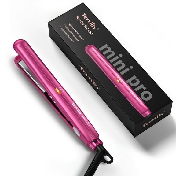 Terviiix 1/2" Mini Tourmaline Ceramic Flat Iron Hair Straightener with Adjustable Heating, Pink
