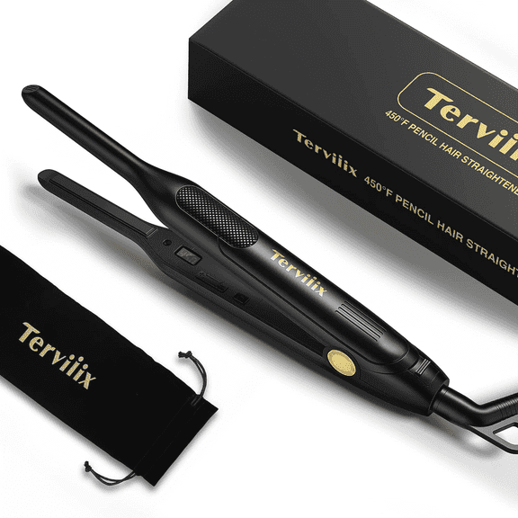Terviiix 3/10" Mini Flat Iron, Pencil Straightener for Short Hair Styling, 15s Fast Heating, Black