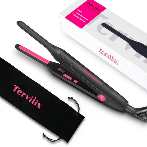 Terviiix Ceramic Pencil Flat Iron, 3/10" Hair Straightener for Short Hair & Pixie Cut, Pink