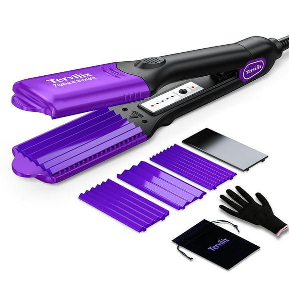 Terviiix Hair Crimper with 4 Changeable Plates, Ceramic Crimping Iron for Hair Styling, Purple