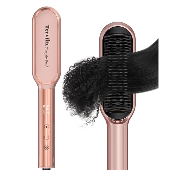 Terviiix Hair Straightener Brush, Ionic Anti-Frizz Hair Straightening Comb, Rose Gold