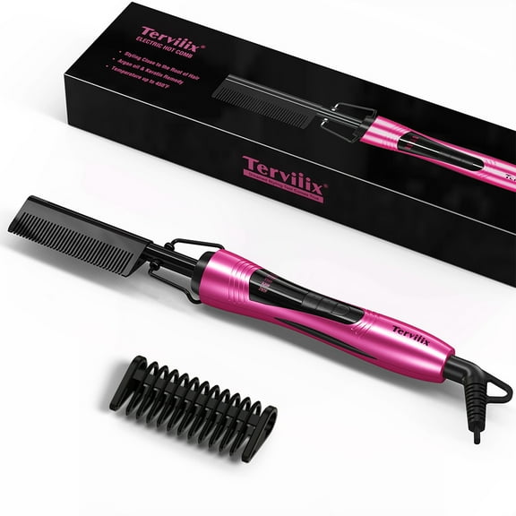 Terviiix Hot Comb Electric for Wigs & Black Hair, Ceramic Pressing Comb, Pink
