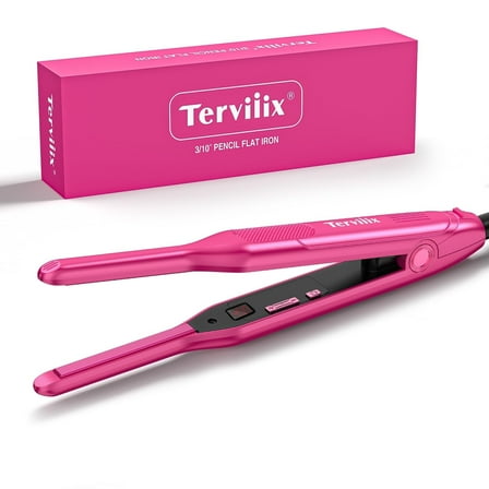 Terviiix Pencil Flat Iron, 0.3" Mini Hair Straightener, All Pink