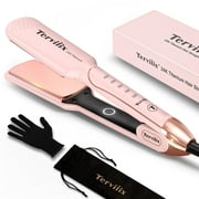 Terviiix Professional Wide Hair Flat Iron, 1.75" Titanium Hair Straightener for Thick Hair, Pink