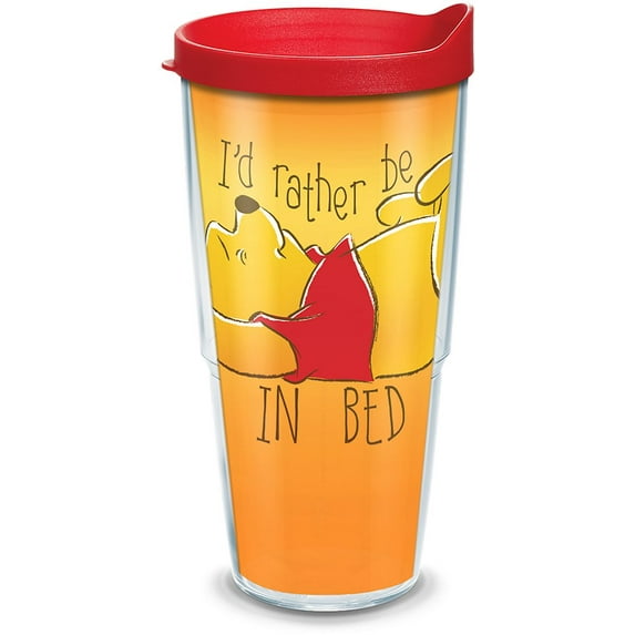 Tervis 1290038 Disney-Winnie the Pooh I'd Rather Be in Bed Tumbler with Wrap and Red Lid, 24oz, Clear