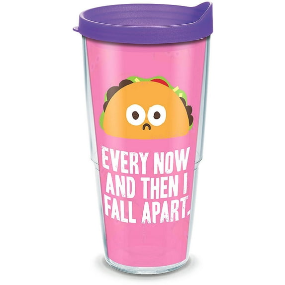 Tervis 24 oz. Taco Fall Apart Travel Tumbler With Lid 24 oz. Tumbler Purple/pink