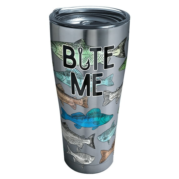 Tervis Bite Me Bait Fishing Triple Walled Insulated Tumbler Travel Cup Keeps Drinks Cold & Hot, 30oz, Stainless Steel