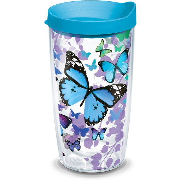 Tervis Blue Endless Butterfly Made in USA Double Walled  Insulated Tumbler Travel Cup Keeps Drinks Cold & Hot, 16oz, Classic