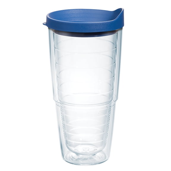 Tervis Clear & Colorful Lidded Made in USA Double Walled Insulated Tumbler Travel Cup Keeps Drinks Cold & Hot, 24oz, Blue Lid