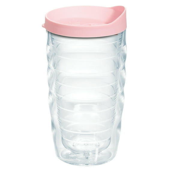 Tervis Clear & Colorful Lidded Made in USA Double Walled Insulated Travel Tumbler, Pink Lid - 10oz Wavy