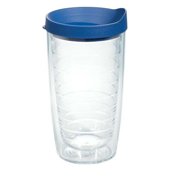 Tervis Clear & Colorful Lidded Made in USA Double Walled Insulated Tumbler Travel Cup Keeps Drinks Cold & Hot, 16oz, Blue Lid