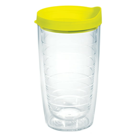 Tervis Clear & Colorful Lidded Made in USA Double Walled Insulated Tumbler Travel Cup Keeps Drinks Cold & Hot, 16oz, Neon Yellow Lid