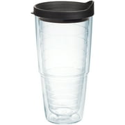 Tervis Clear & Colorful Lidded Made in USA Double Walled  Insulated Tumbler Travel Cup Keeps Drinks Cold & Hot, 24oz, Black Lid