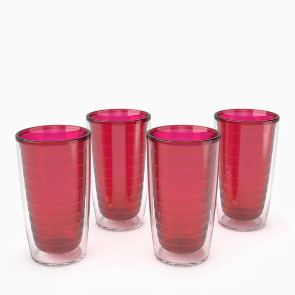 Tervis Clear & Colorful Tabletop Made in USA Double Walled Insulated Tumbler Travel Cup Keeps Drinks Cold & Hot, 16oz - 4pk, Red