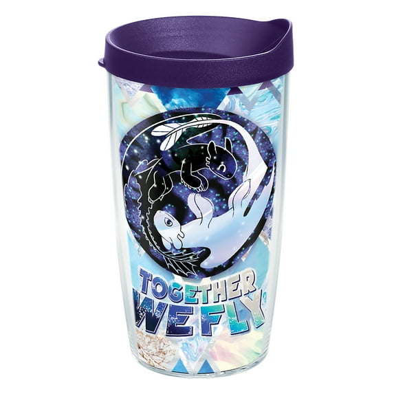 Tervis DreamWorks How To Train Your Dragon Made in USA Double Walled Insulated Tumbler Travel Cup Keeps Drinks Cold & Hot, 16oz - Purple Lid, Together We Fly