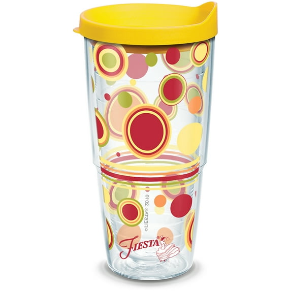 Tervis Fiesta Sunny Dots Made in USA Double Walled Insulated Tumbler Travel Cup Keeps Drinks Cold & Hot, 24oz, Lidded