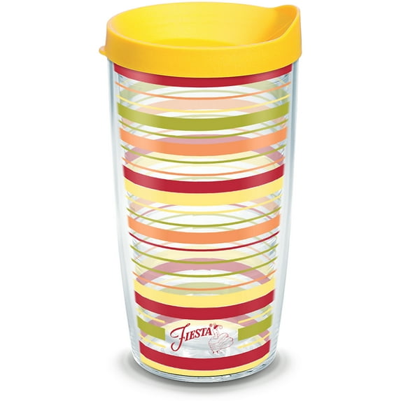 Tervis Fiesta Sunny Stripes Made in USA Double Walled Insulated Tumbler Travel Cup Keeps Drinks Cold & Hot, 16oz, Lidded