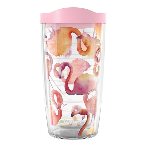 Tervis  Flamingo Splash Made in USA Double Walled Insulated Travel Tumbler, Classic 16oz