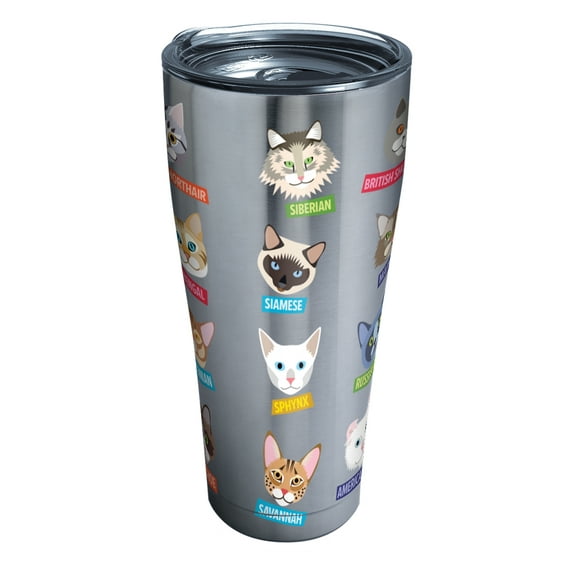 Tervis Flat Art - Cats Triple Walled Insulated Tumbler Travel Cup Keeps Drinks Cold & Hot, 30oz, Stainless Steel