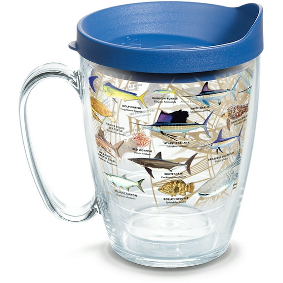 Tervis Guy Harvey - Charts Made in USA Double Walled Insulated Tumbler Travel Cup Keeps Drinks Cold & Hot, 16oz Mug with Handle, Classic