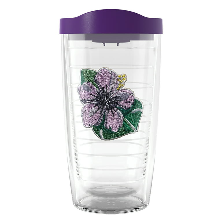 Tervis Island Tropical Hibiscus Collection Made in USA Double Walled Insulated Tumbler Travel Cup Keeps Drinks Cold & Hot, 16oz, Tropical Purple